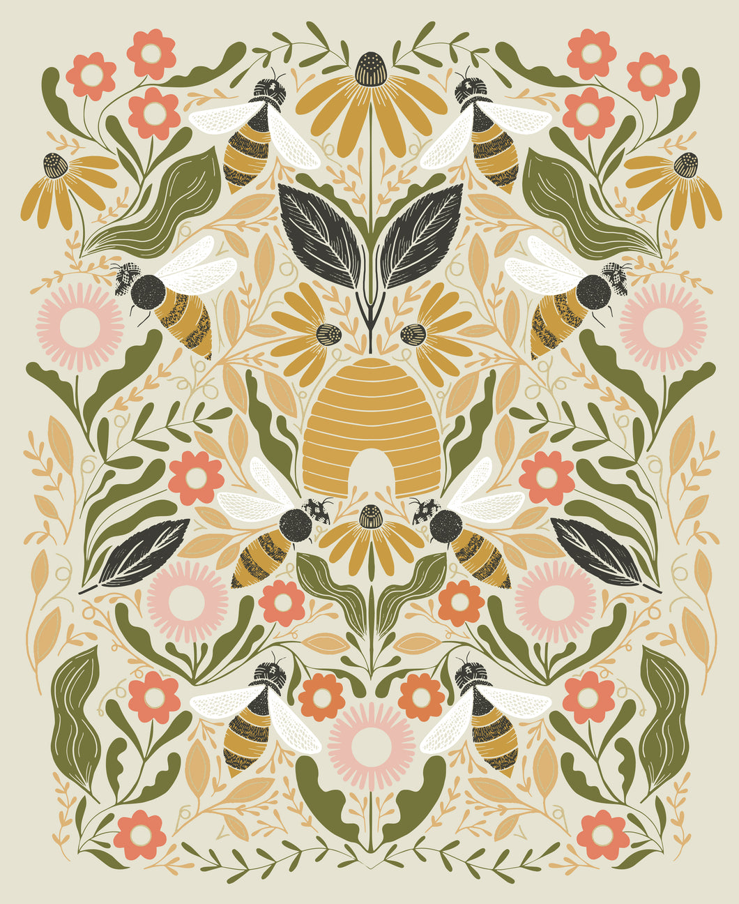 Bee Garden Panel - Porcelain Metallic