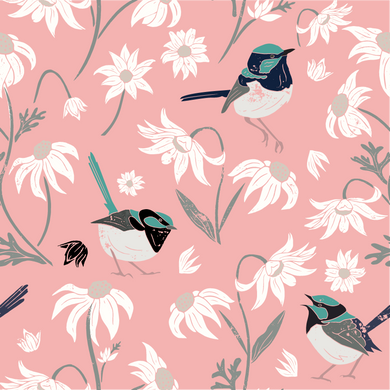 Fairy Wrens & Flannel Flowers - Rose