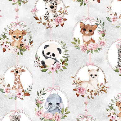 Animal Babies - Baby Flowers Grey