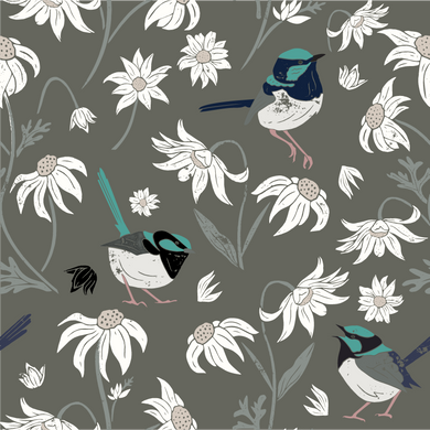 Fairy Wrens & Flannel Flowers - Granite