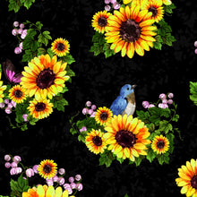 Load image into Gallery viewer, Sunshine &amp; Sunflowers Birds and Butterflies in Black